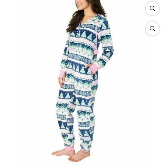 NWOT Munki Munki Ladies' Hooded Fleece One Piece Pajama w/ Pockets Pink - medium - Picture 2 of 8